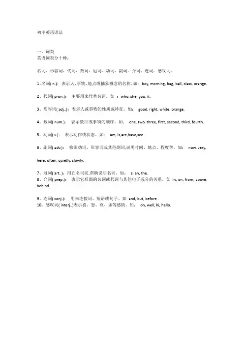 初中英语语法 词类