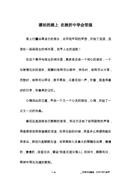 漂泊的路上 在挫折中学会坚强