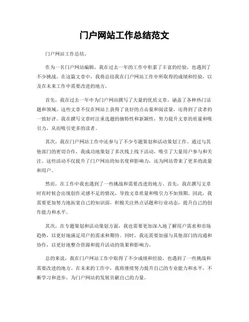 门户网站工作总结范文