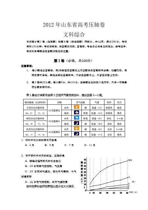 2012年山东省高考压轴卷 文综试题2012年山东省高考压轴卷 文综试题