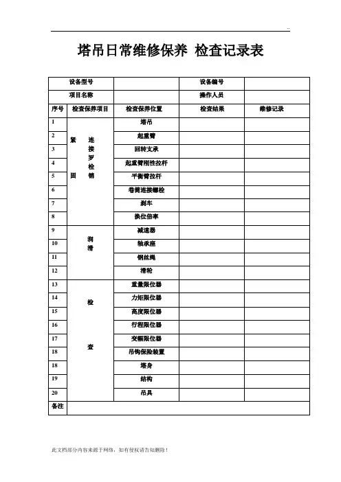 塔吊日常维修保养-检查记录表