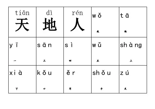 人教版小学一年级语文上册+下册生字表(带拼音)