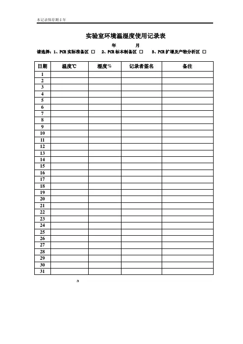 实验室环境温湿度记录表