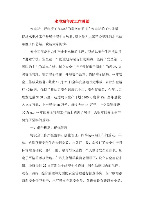 水电站年度工作总结