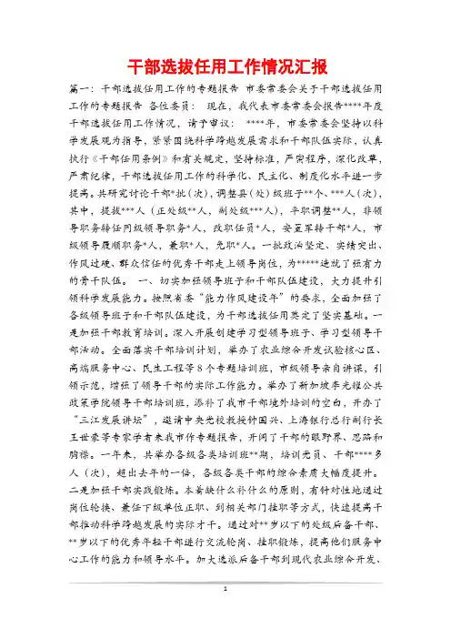 干部选拔任用工作情况汇报