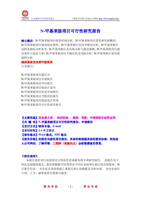 N-甲基苯胺项目可行性研究报告