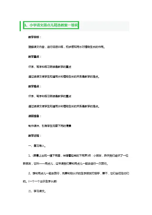 小学语文雨点儿精选教案一等奖3篇