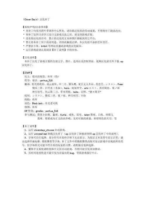 汉化补丁使用必读