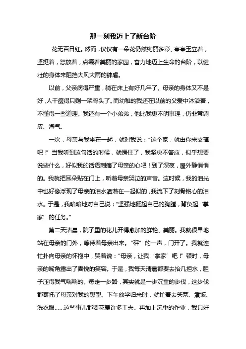 初二作文：那一刻我迈上了新台阶作文600字