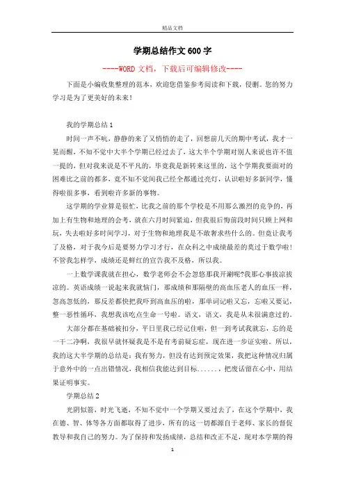 学期总结作文600字
