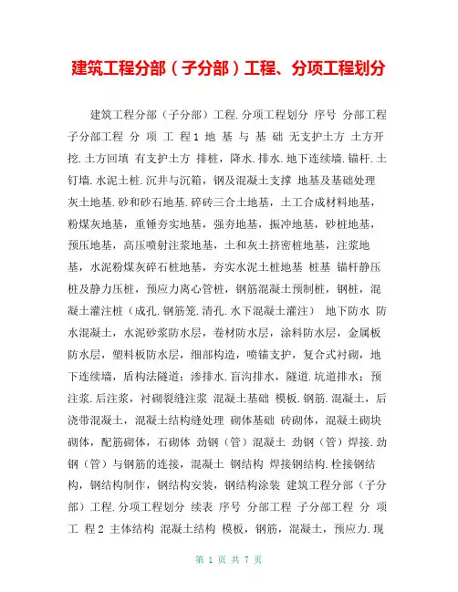 建筑工程分部(子分部)工程、分项工程划分