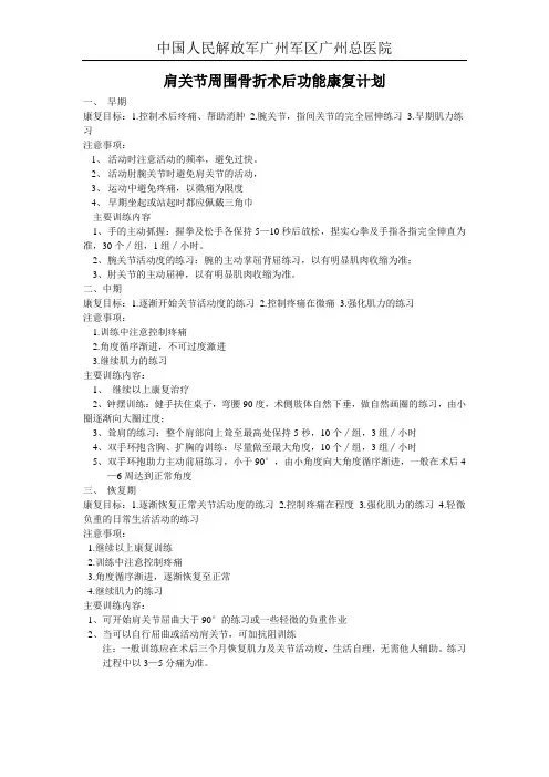 肩关节周围骨折术后功能康复治疗计划