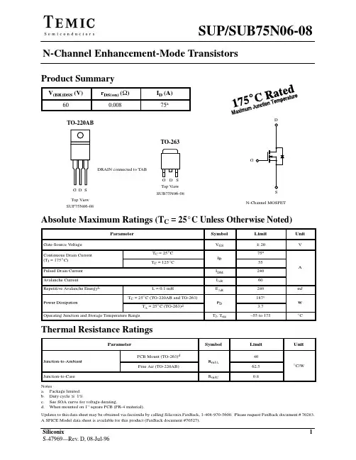 SUP75N06中文资料