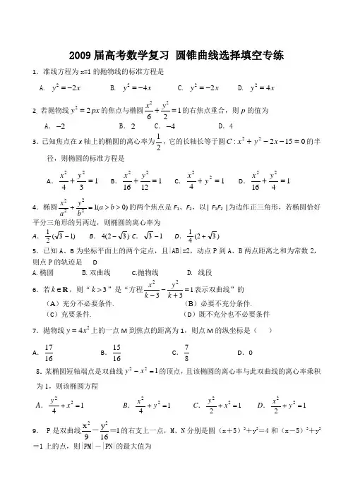 高考数学复习 圆锥曲线选择填空专练