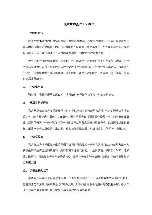 废水生物处理工艺概况