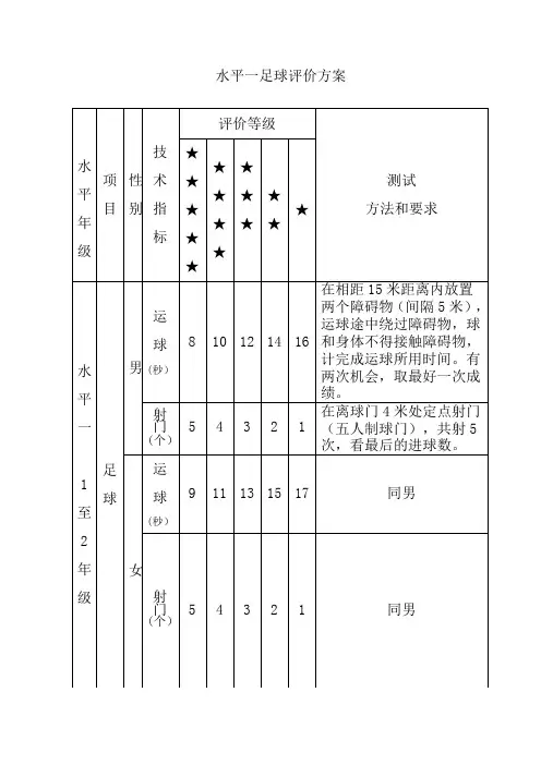 小学足球水平评价标准