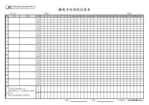 ZYG-FORM-MFG-004 静电手环测试记录表-A