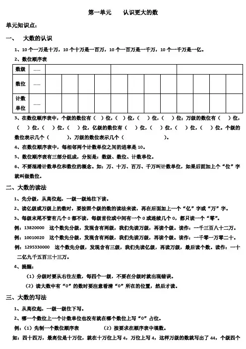 北师大版四年级数学第一单元认识更大的数