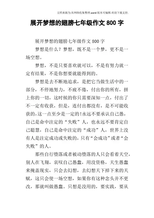 展开梦想的翅膀七年级作文800字