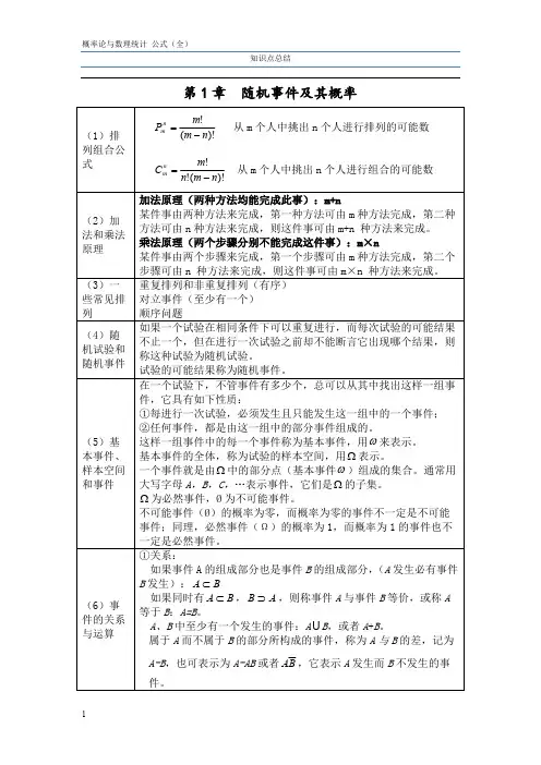 (浙大第四版)概率论与数理统计知识点总结(word文档物超所值)