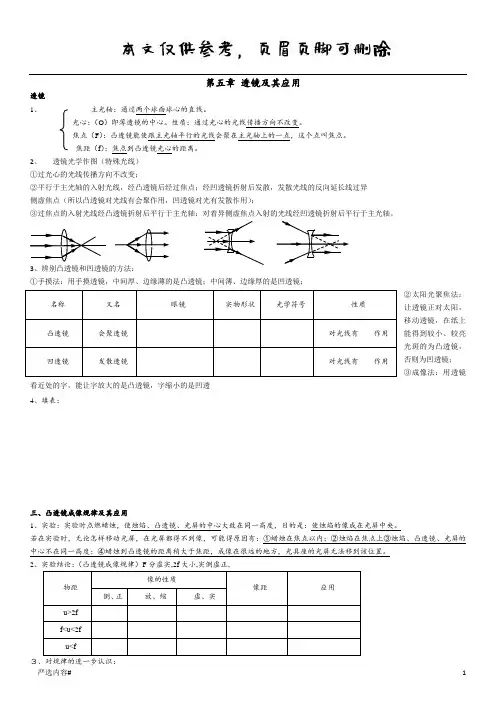 透镜知识点及习题(参考资料)