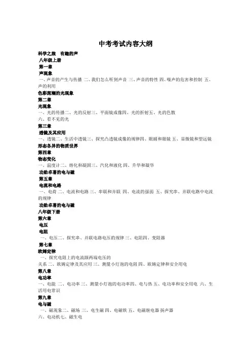 中考考试内容大纲