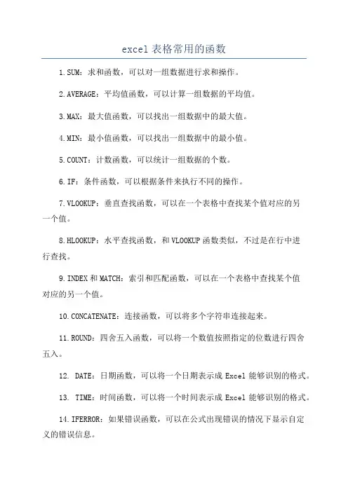 excel表格常用的函数