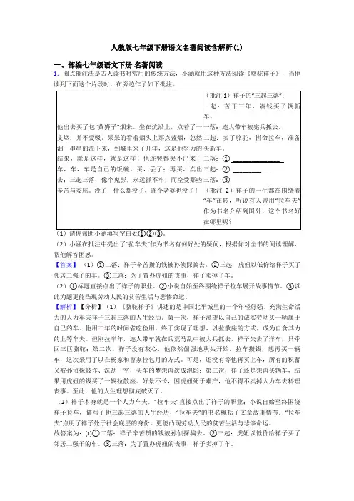人教版七年级下册语文名著阅读含解析(1)