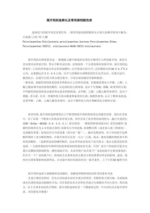 展开剂的选择以及常用溶剂极性表