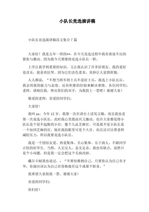小队长竞选演讲稿