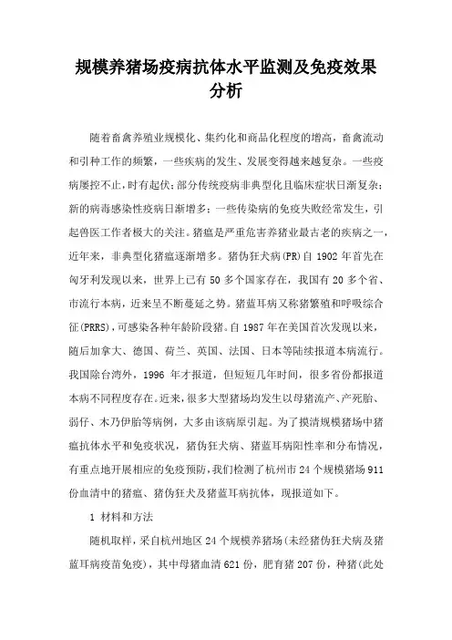 规模养猪场疫病抗体水平监测及免疫效果分析
