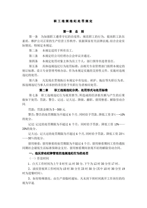 职工违规违纪处罚规定