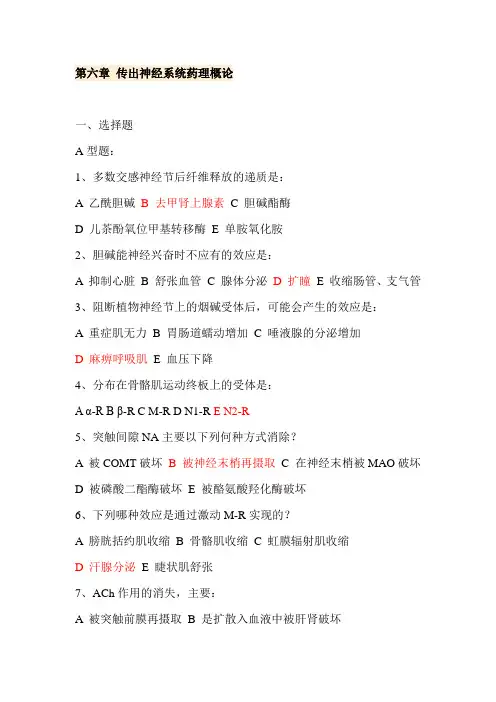 药理学考试重点精品习题 第六章 传出神经系统药理概论