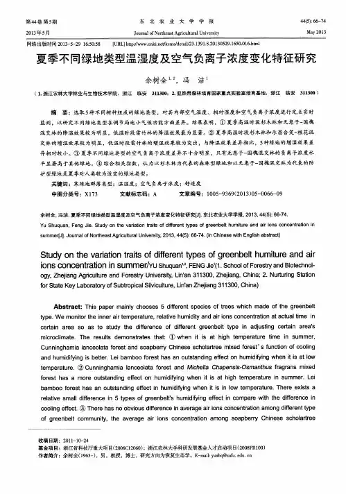 夏季不同绿地类型温湿度及空气负离子浓度变化特征研究