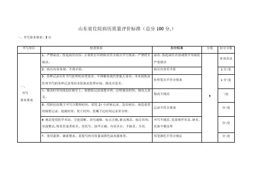 山东省住院病历质量评价标准
