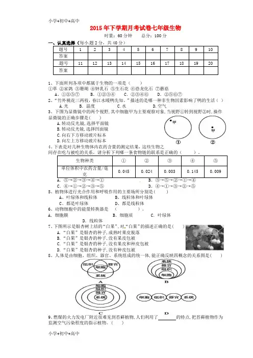 教育最新K12七年级生物上学期第一次月考试题(无答案) 苏教版