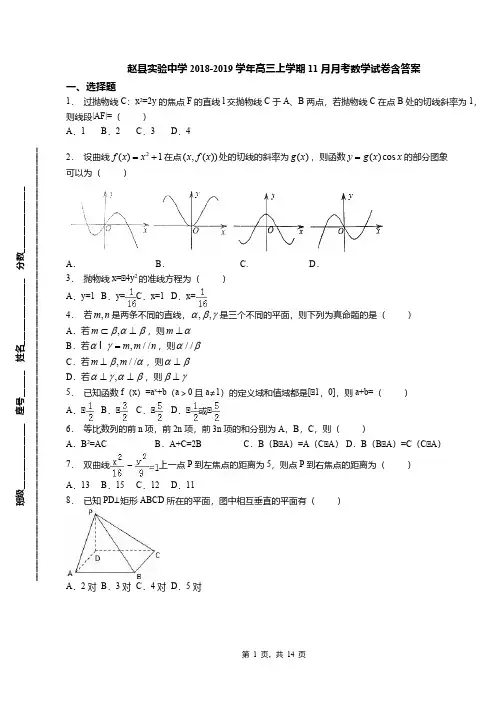 赵县实验中学2018-2019学年高三上学期11月月考数学试卷含答案
