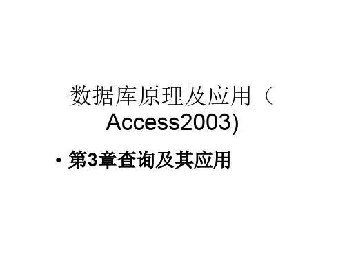 Access数据库查询及其应用