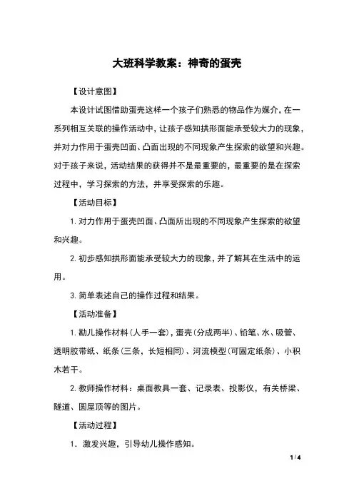 大班科学教案：神奇的蛋壳