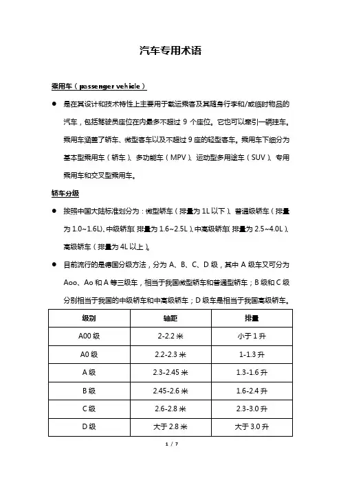 汽车专用术语
