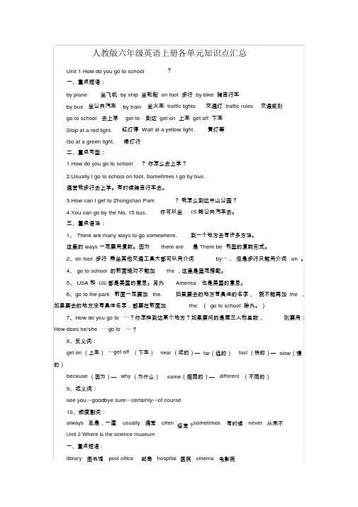 人教版六年级英语上册各单元知识点汇总(20191120203211)