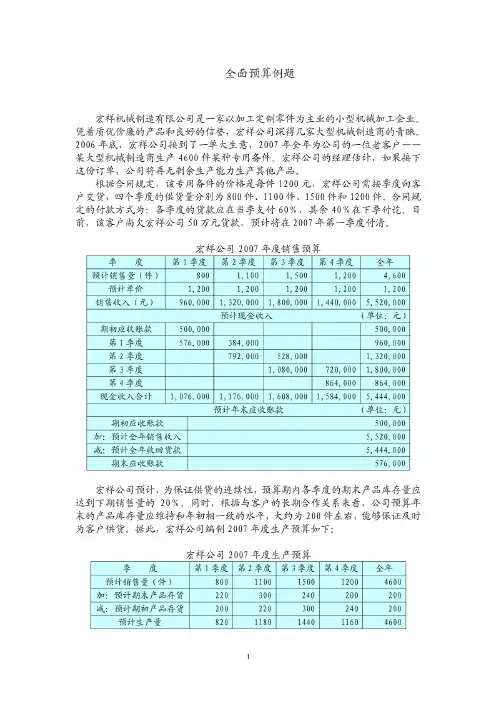 全面预算例题及答案