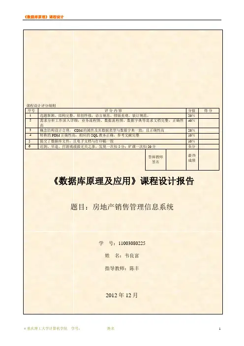 房地产销售管理系统数据库课程设计