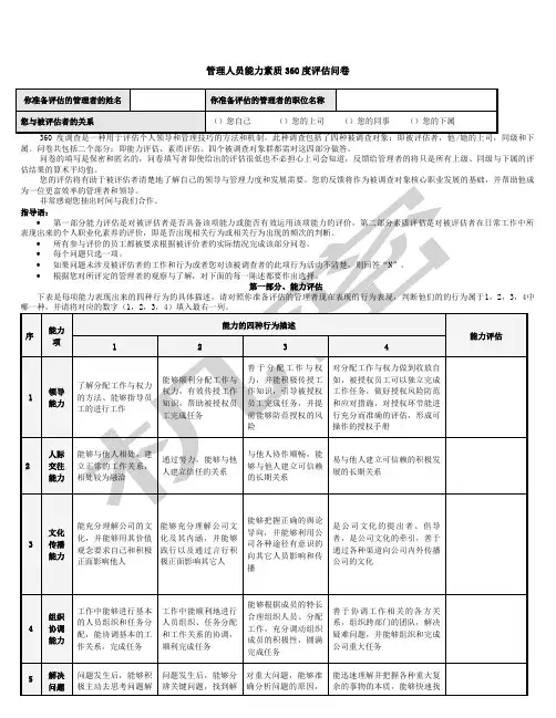 管理人员能力素质度评估问卷