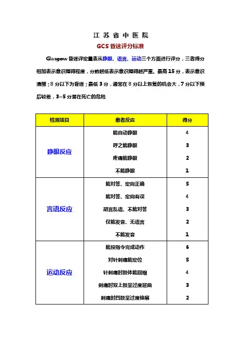 GCS昏迷评分