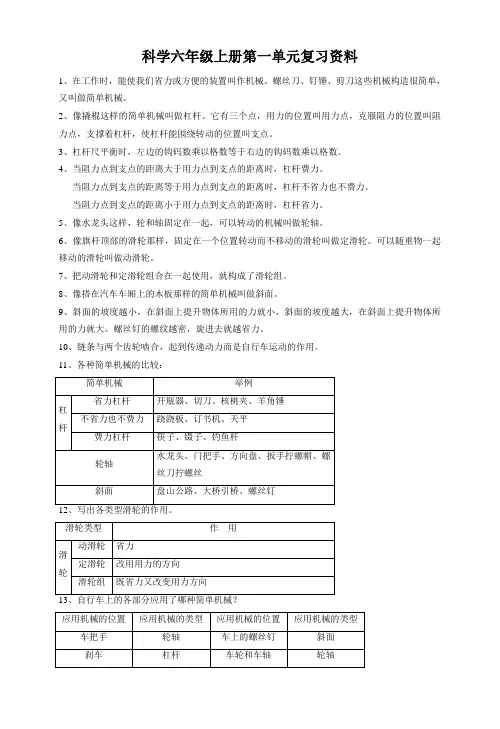 教科版小学科学六年级上册知识点梳理