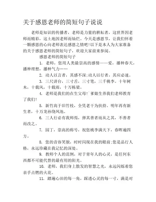 关于感恩老师的简短句子说说