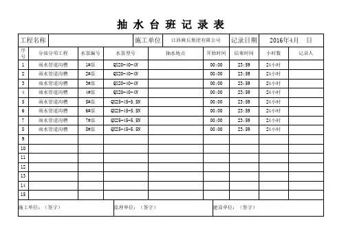 抽水台班记录表