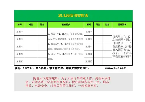 幼儿园值班安排表 2