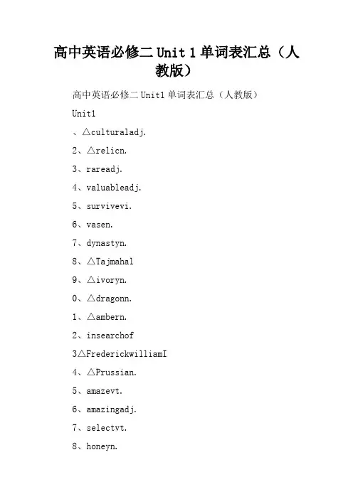 高中英语必修二Unit 1单词表汇总(人教版)